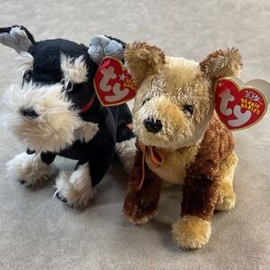 Ty Beanie Babies Pretzels Schnauzer Dog and Fidget Dog 2003 2004‎